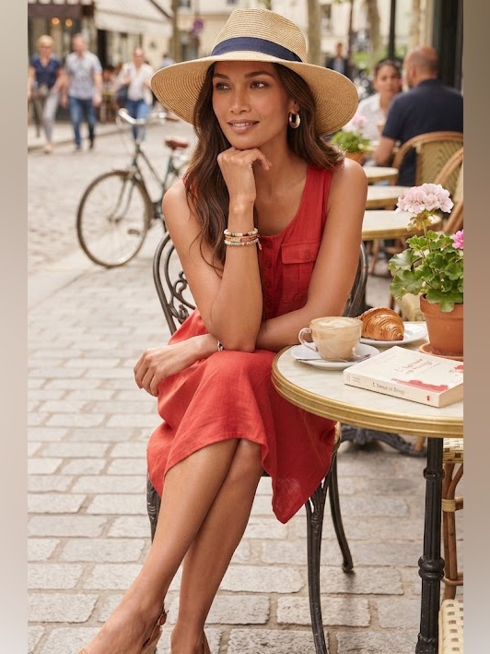 Chic Sleeveless Blood Orange Tie-Waist Midi Dress with Pockets